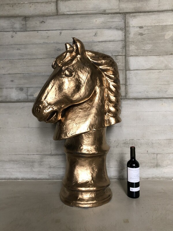 Big paper maché gold chess piece horse