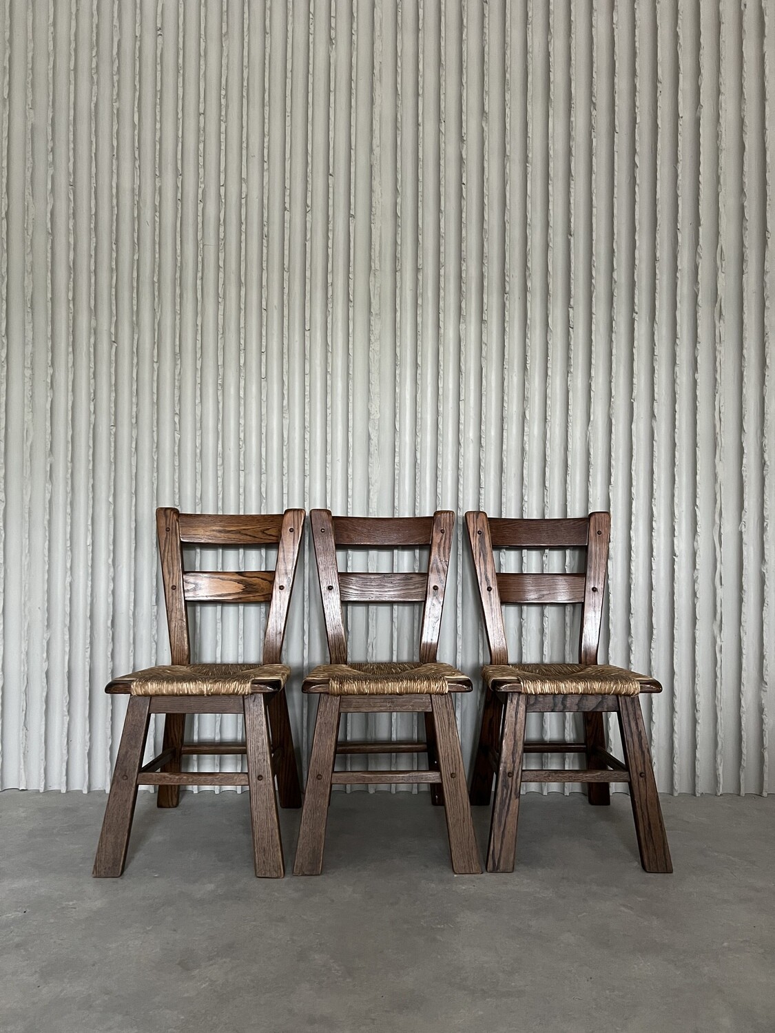 Rush and wood wabi-sabi chairs