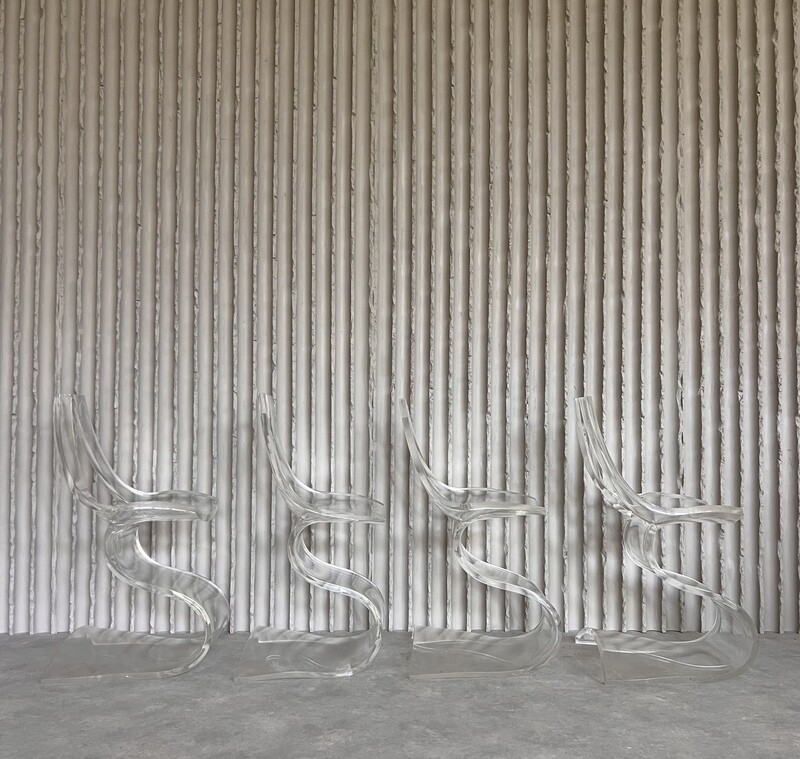 Rare set of 4 sculptural Lucite chairs by Michel Dumas