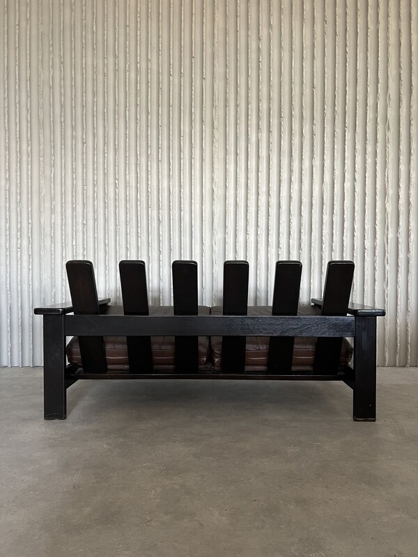 Brown leather 2-seat sofa