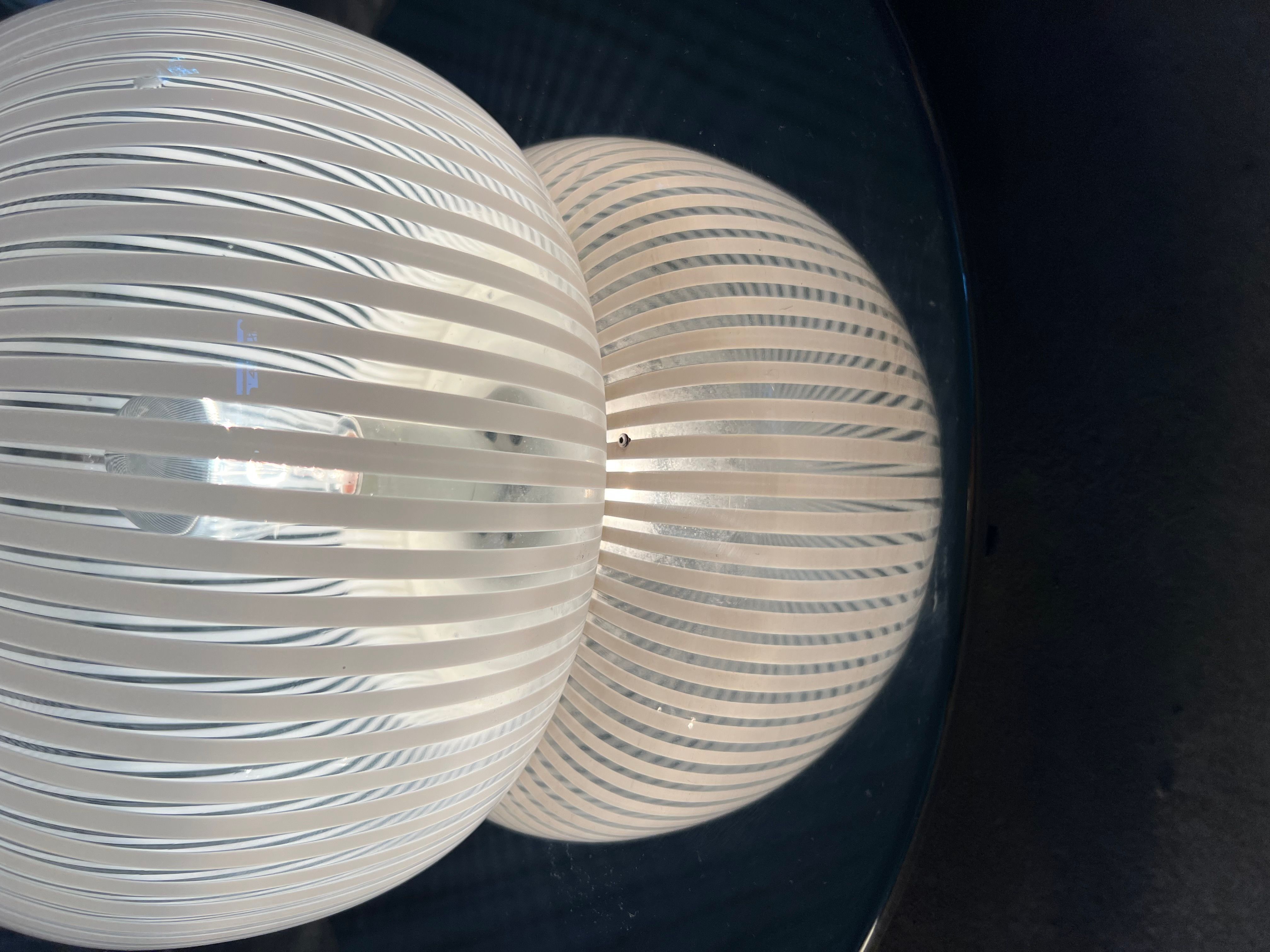 Large chrome and Murano striped glass wall or ceiling lamps, 4 available