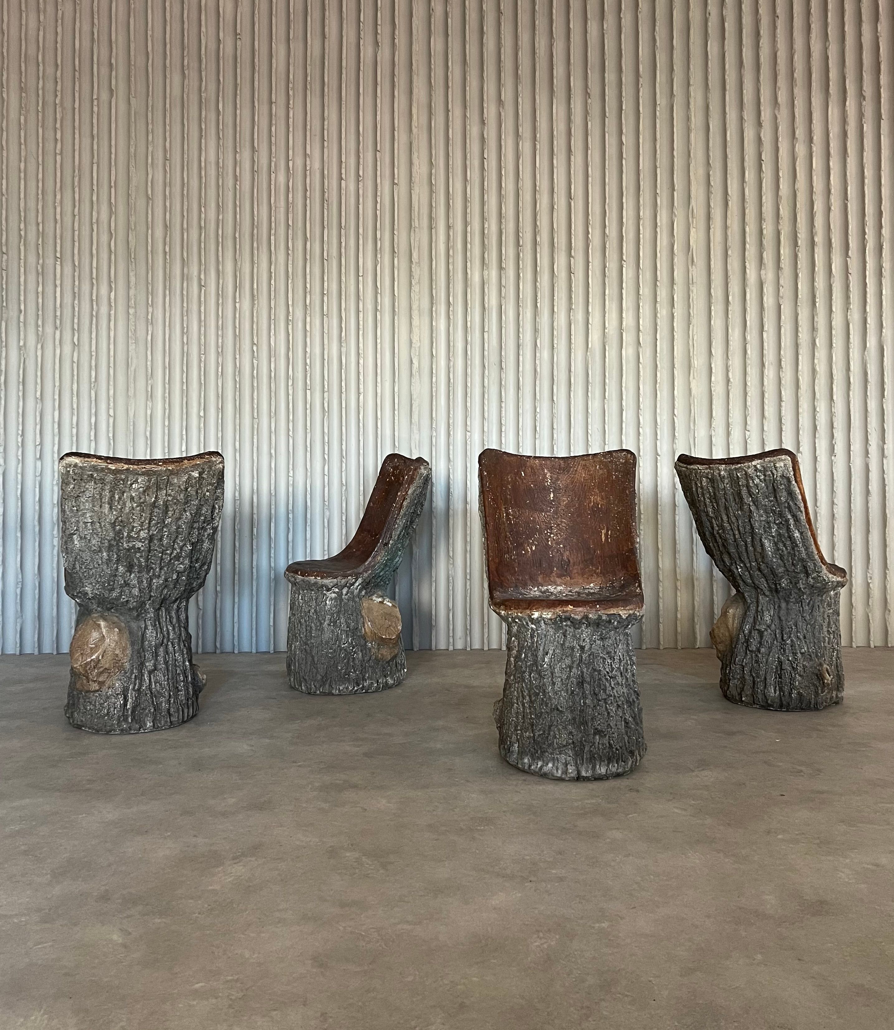 Garden set of 4 faux bois cement chairs