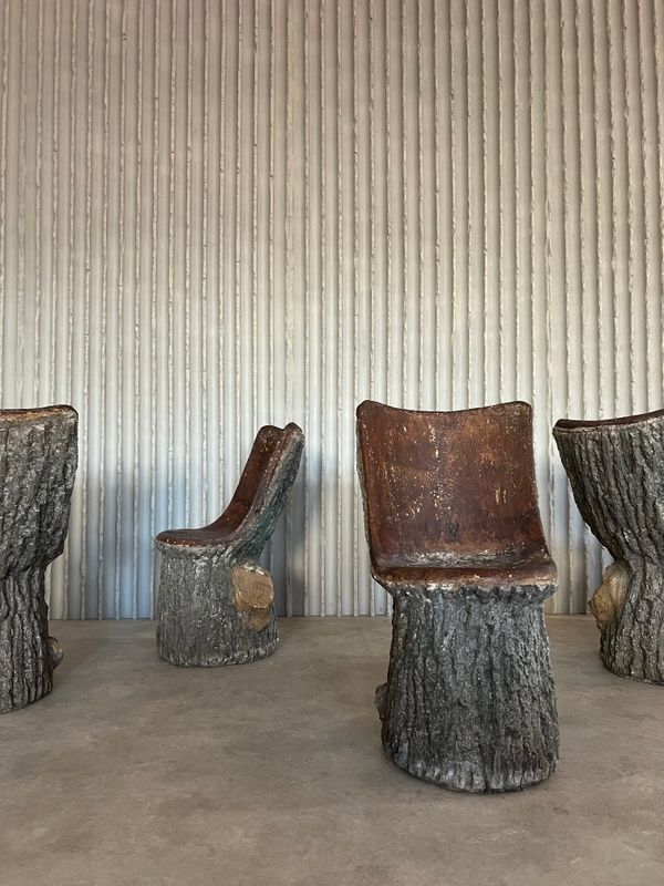 Garden set of 4 faux bois cement chairs