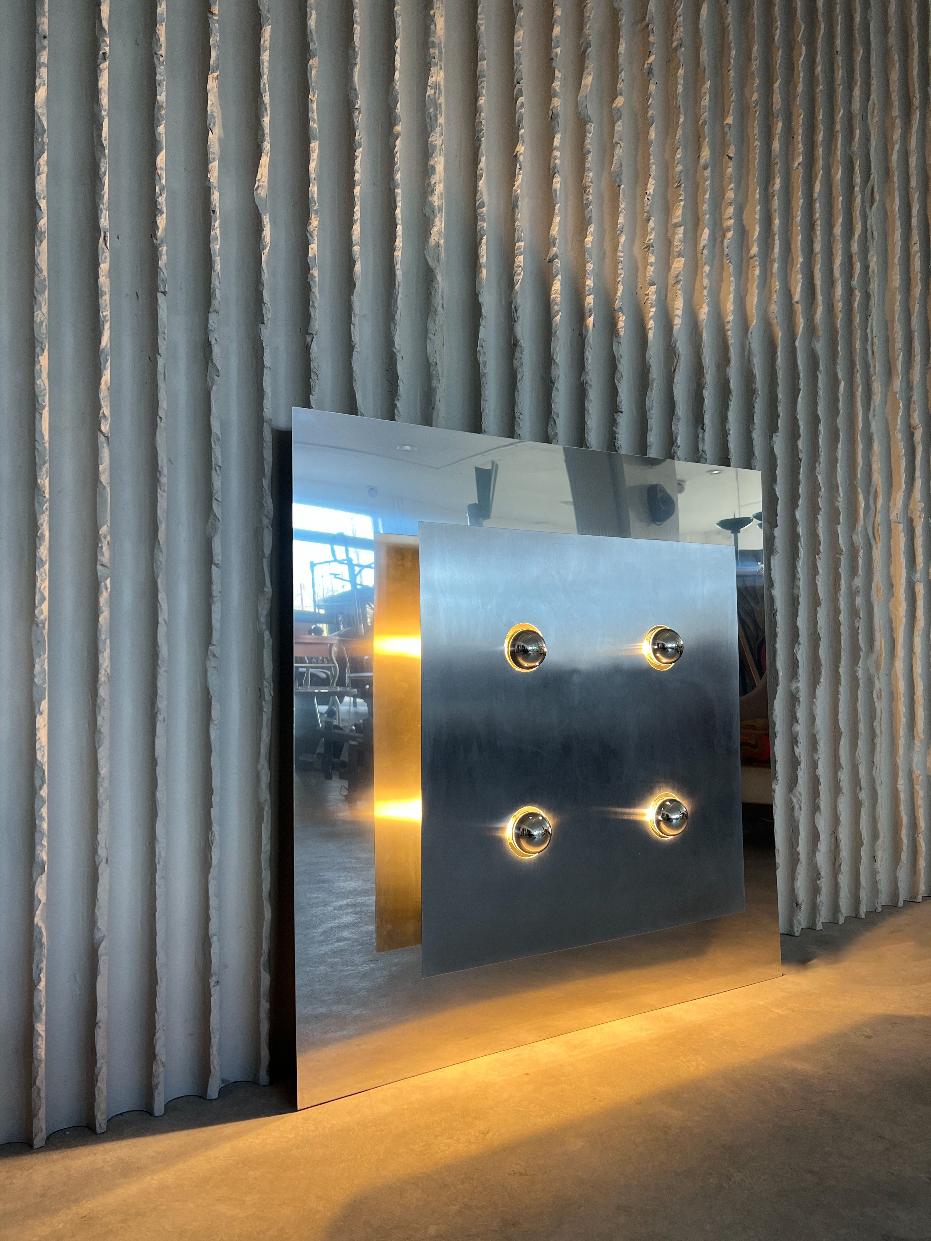 Fabrizio Cocchia, Gianfranco Fini, Screen lamp, stainless steel wall lamp, geomatric lamp, midcentury steel lamp