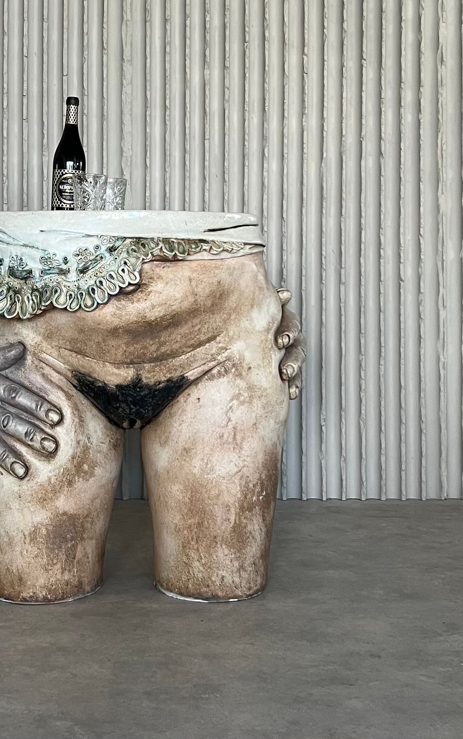 Very Large “nude” ceramic side table by Francis Hewlett