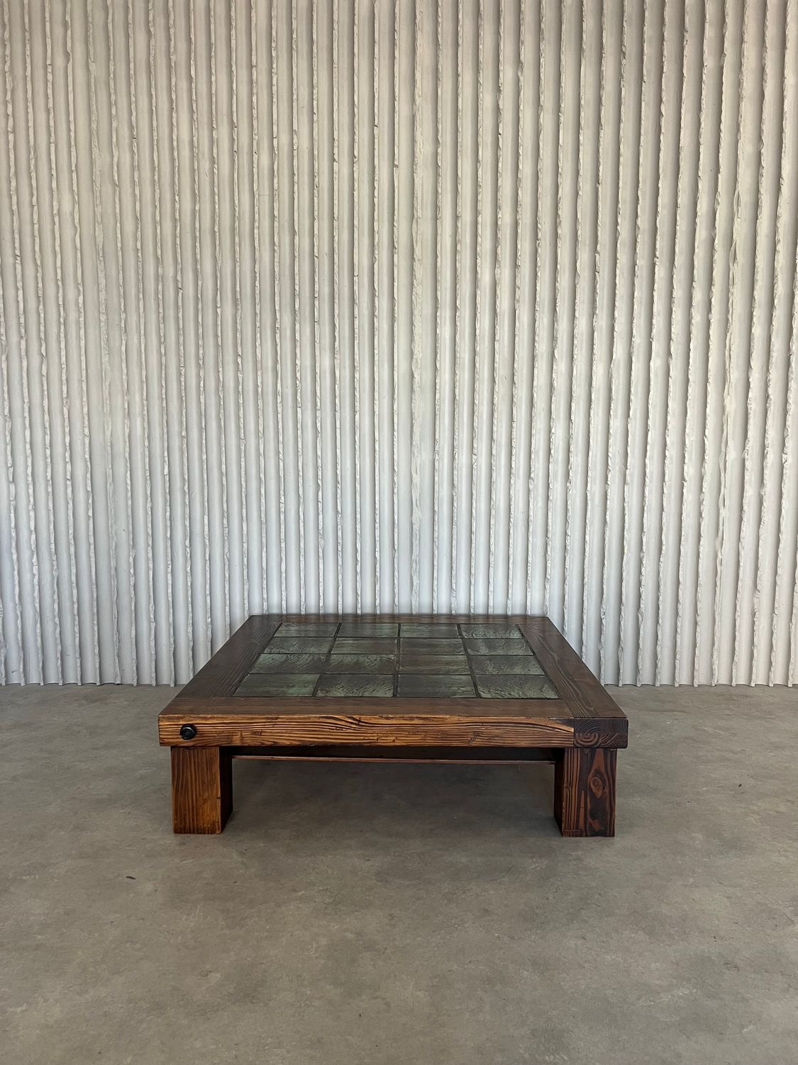 Wabi sabi solid oak table with handmade ceramic tiles