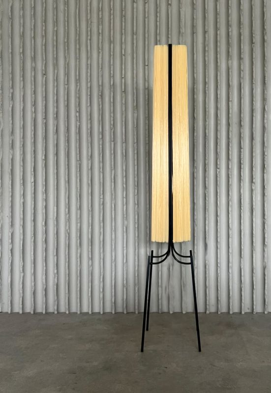 French steel and raffia floor lamp