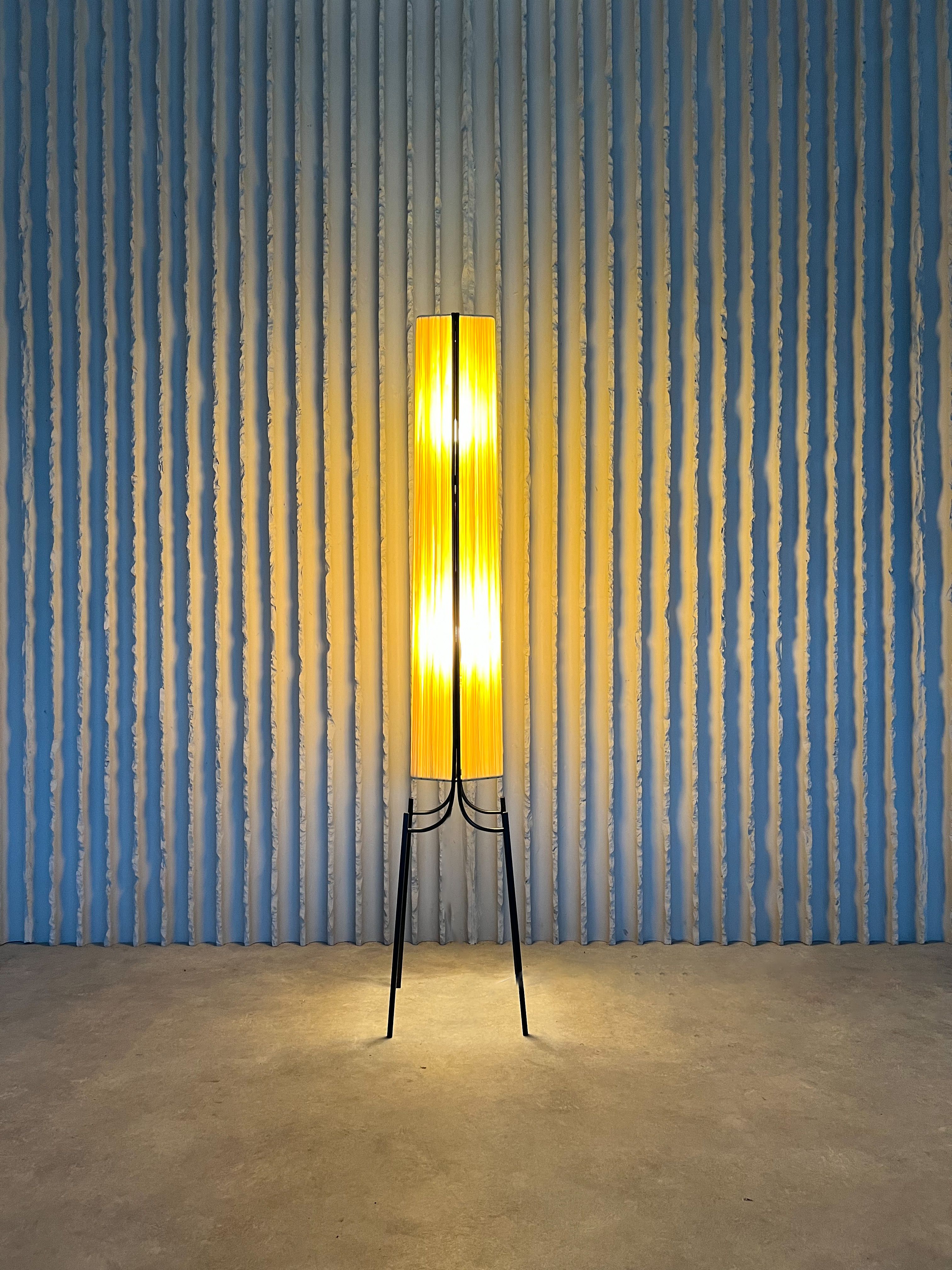French steel and raffia floor lamp