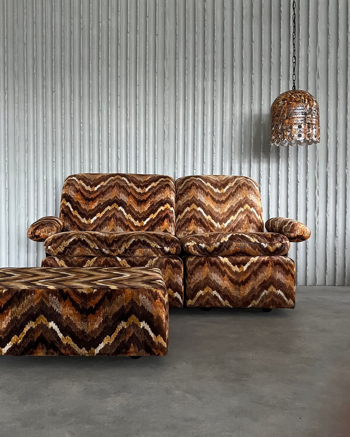 1970s Italian Modular Sofa with Ottoman – Missoni Style Upholstery