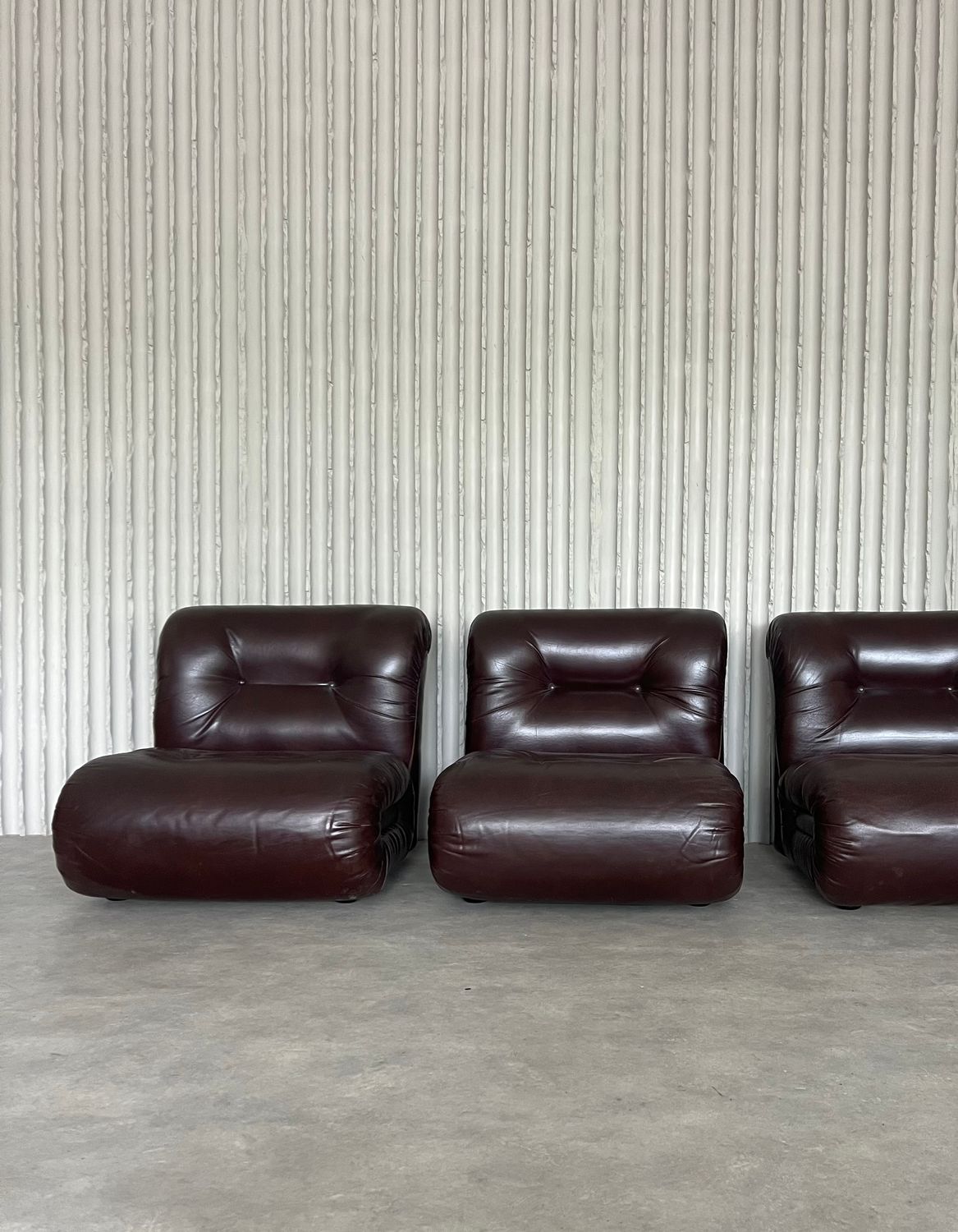 Italian Burgundy Leather Lounge Chairs – Set of 6