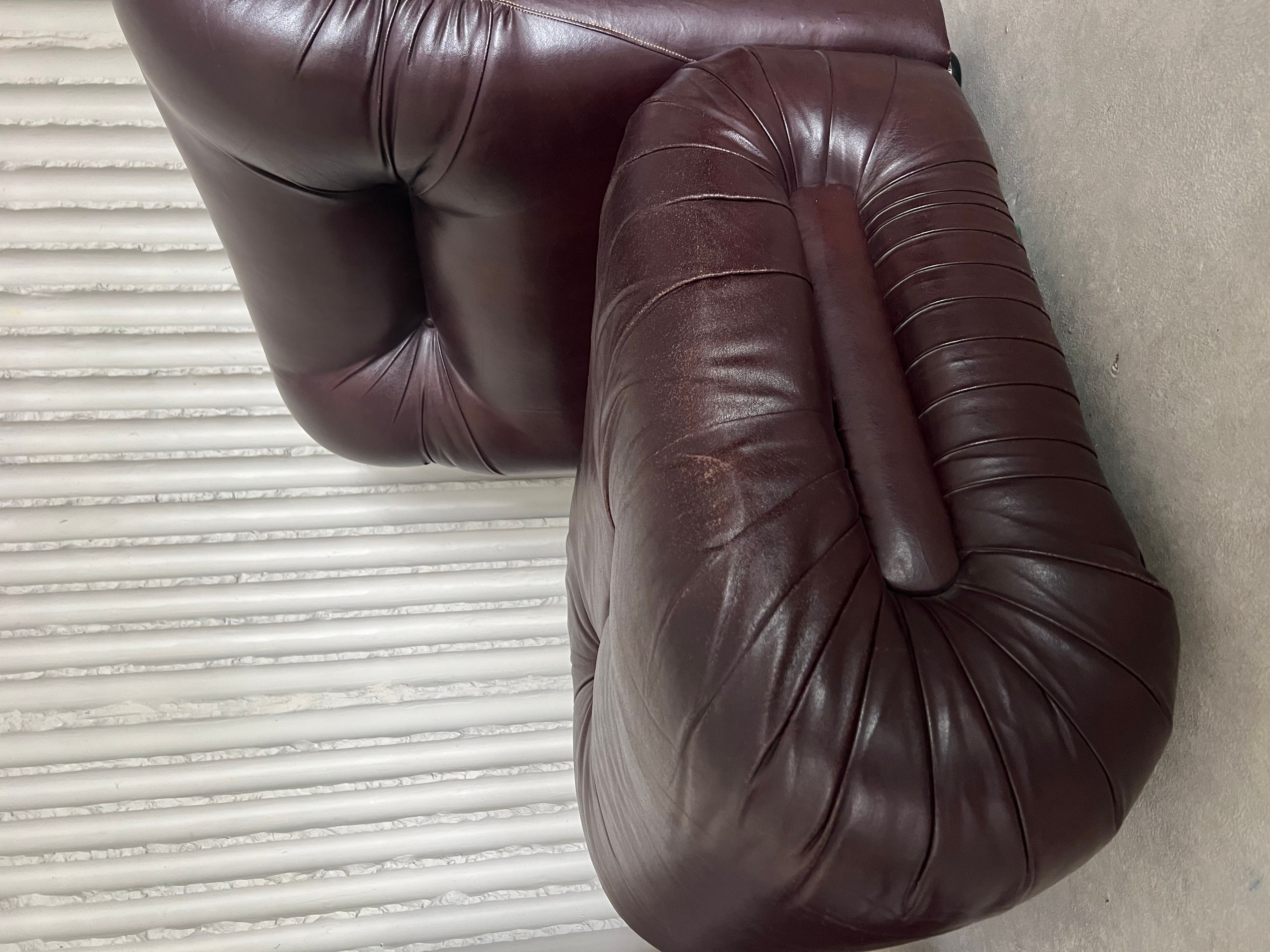 Italian Burgundy Leather Lounge Chairs – 6 available