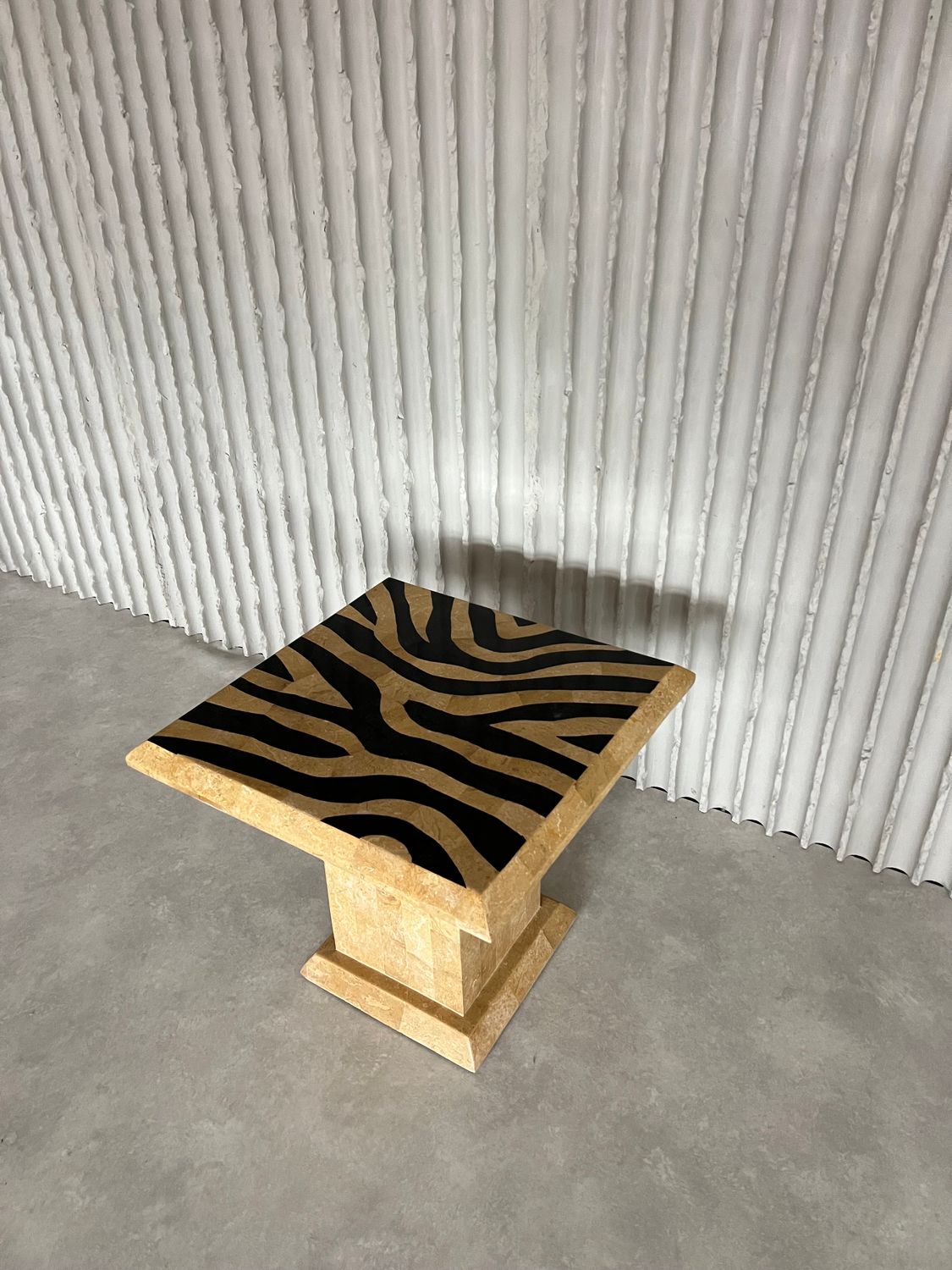 Postmodern Tessellated Stone and Black Lacquer Side Table, 1980s