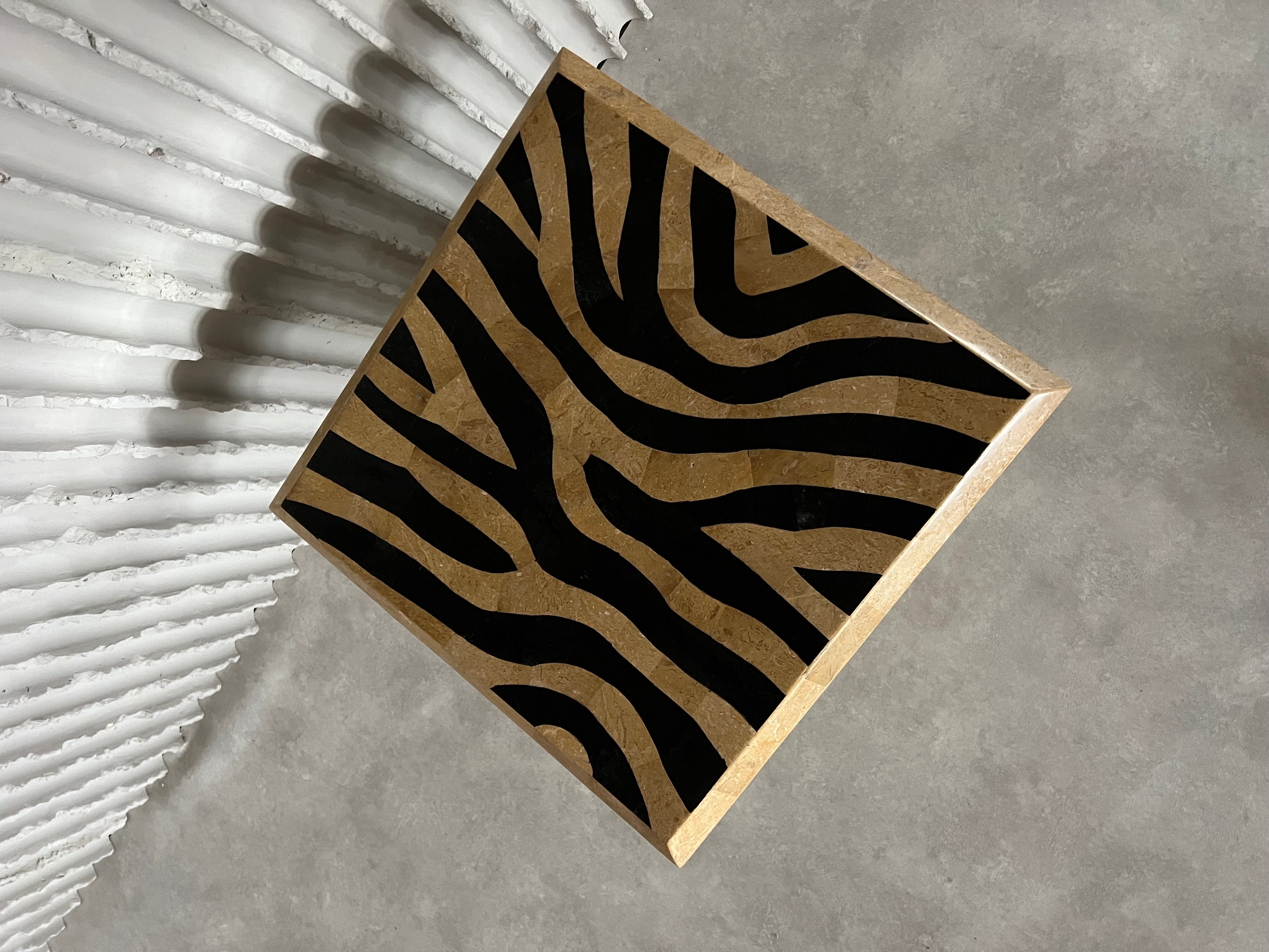 Postmodern Tessellated Stone and Black Lacquer Side Table, 1980s