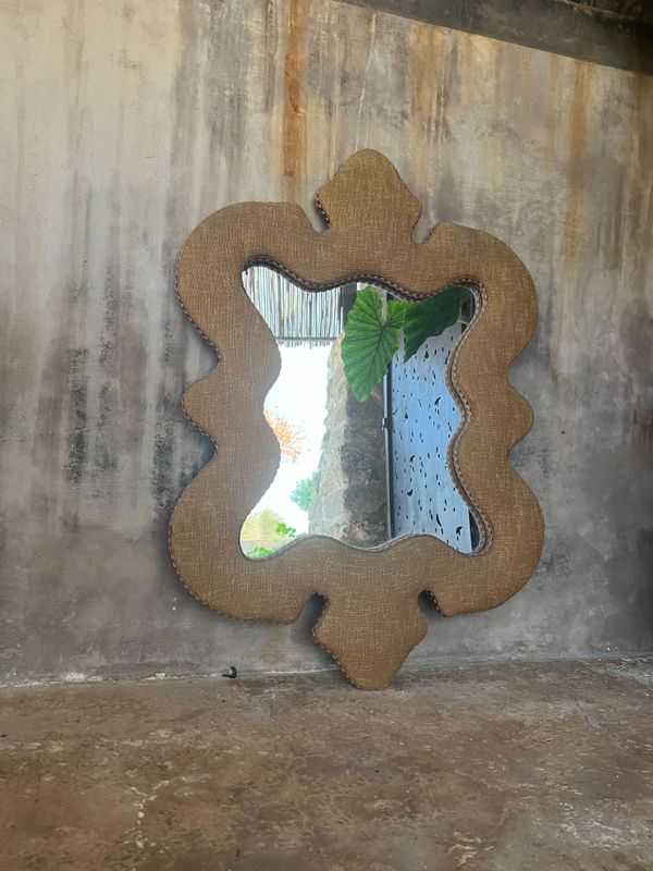 Large Italian Fabric-Padded Mirror, 1950s