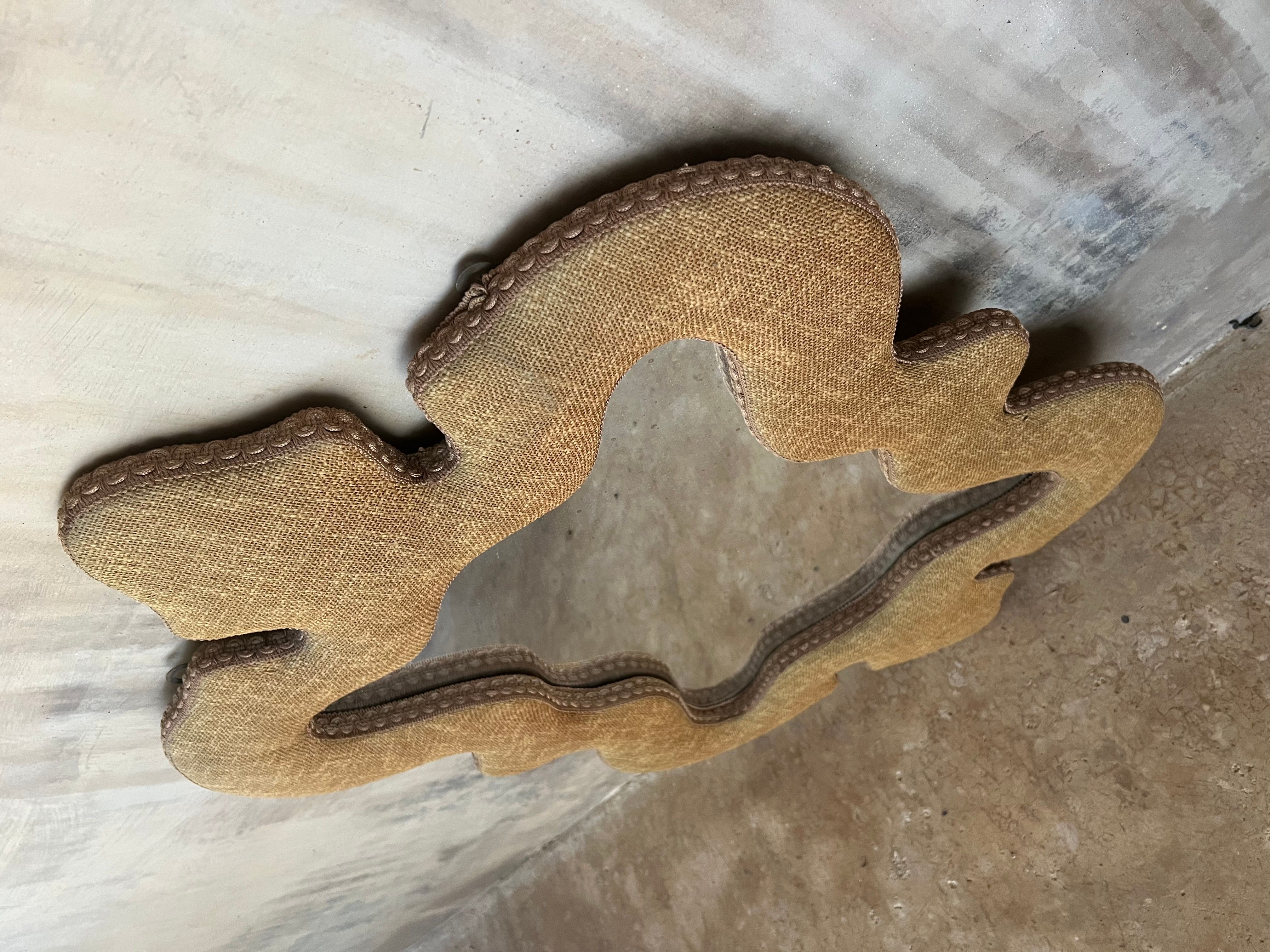 Large Italian Fabric-Padded Mirror, 1950s