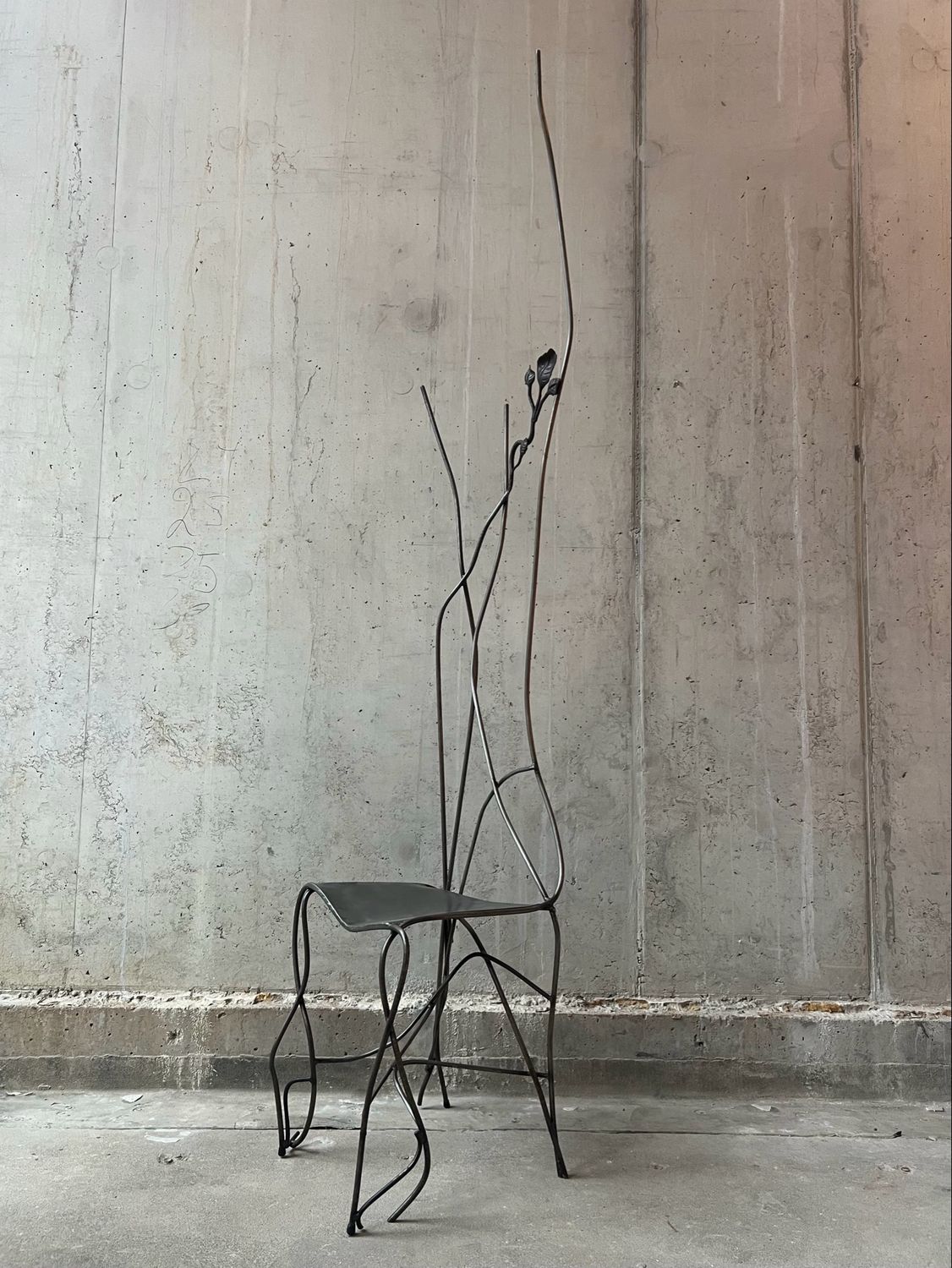 Handmade sculptural metal chair 1980s