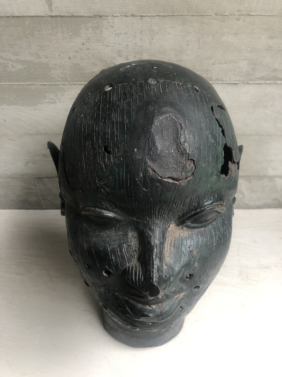 African Bronze Head Sculpture – Possibly Depicting an Oba
