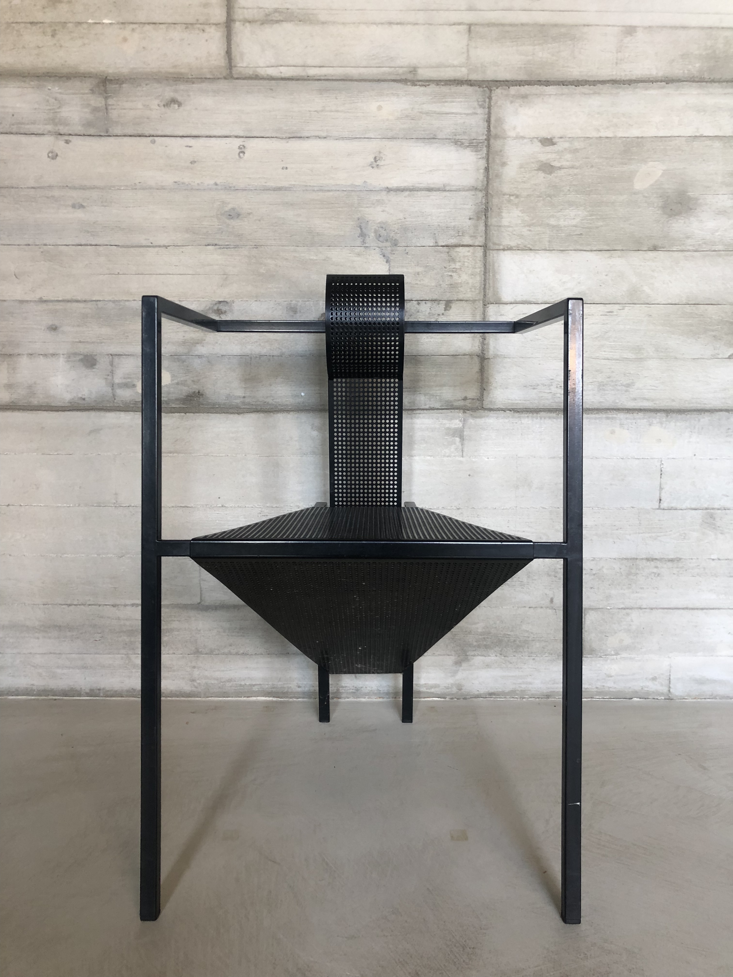 1980s Sculptural Occasional Chair – Postmodern Black Steel & Perforated Metal