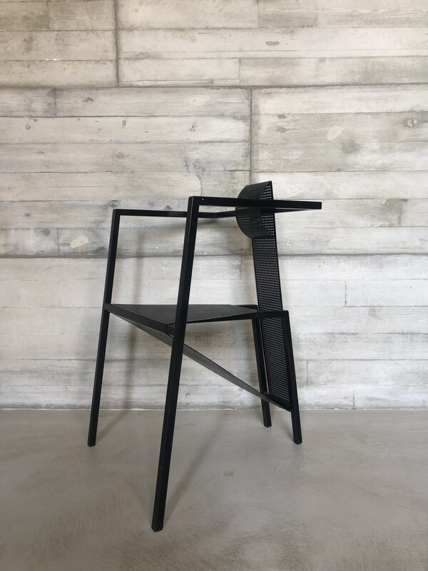1980s Sculptural Occasional Chair – Postmodern Black Steel & Perforated Metal