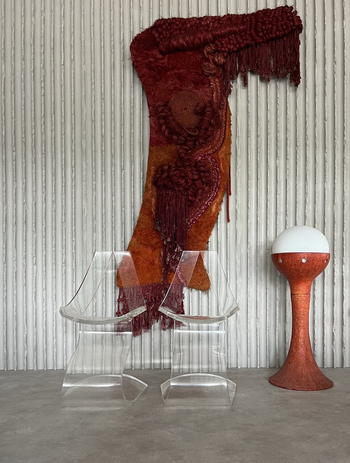 Sculptural Ceramic Floor Lamp with Milk Glass Globe