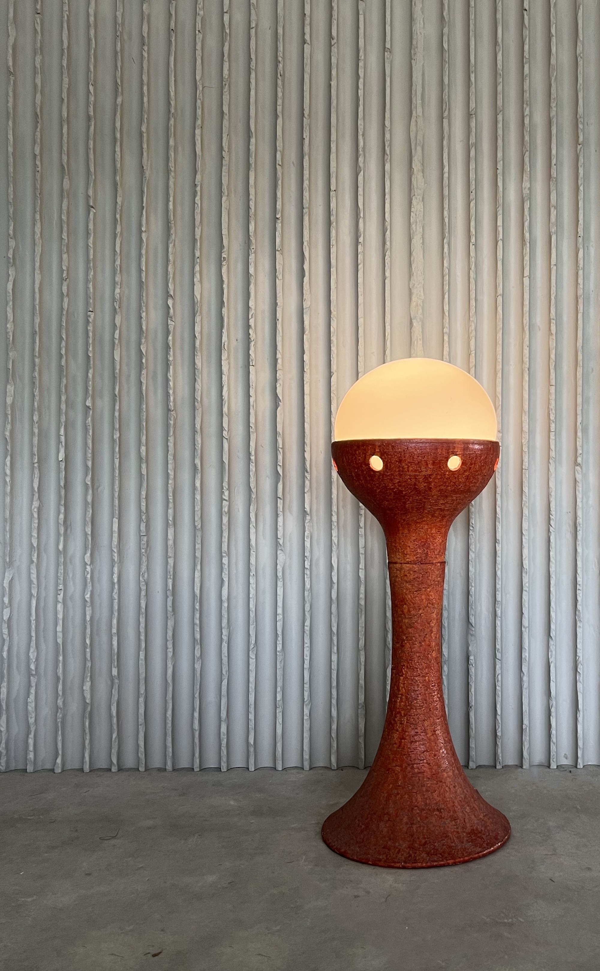 Sculptural Ceramic Floor Lamp with Milk Glass Globe