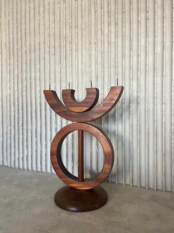 Large Sculptural Rosewood Candle Holder | Dutch Church | 1960s