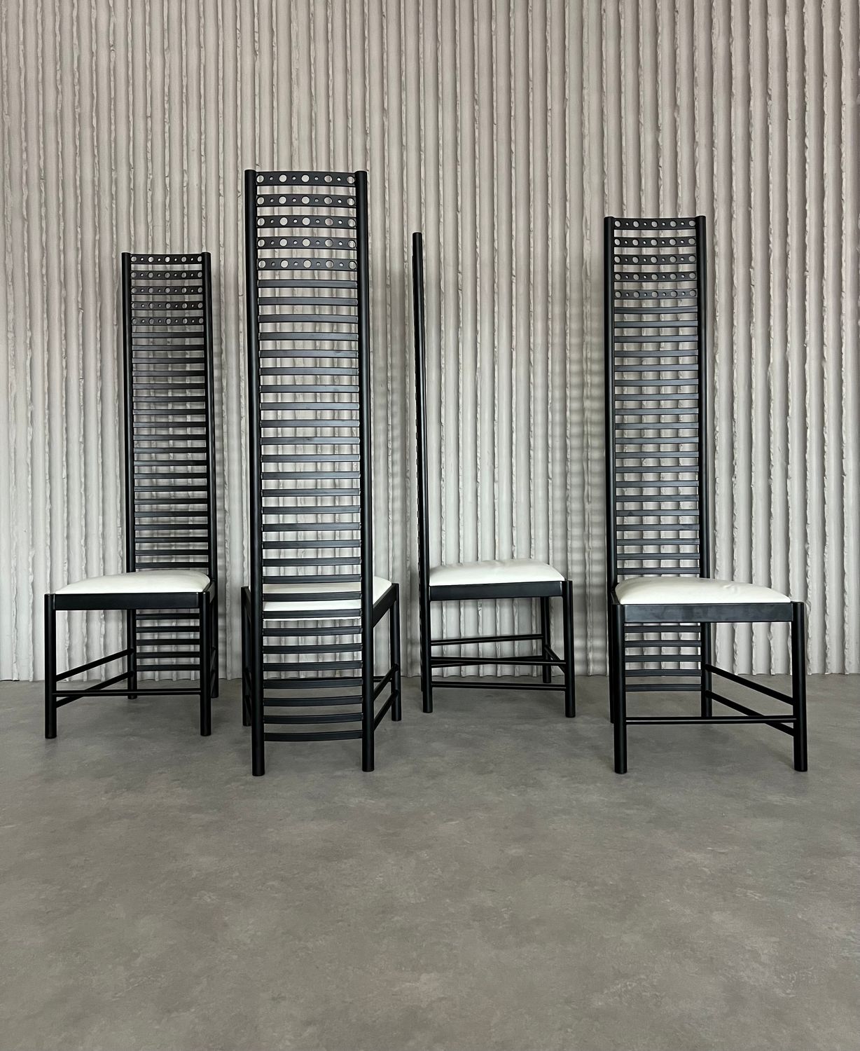 Set of 4 Postmodern Steel Dining Chairs – Sculptural High-Back Design, c. 1980s