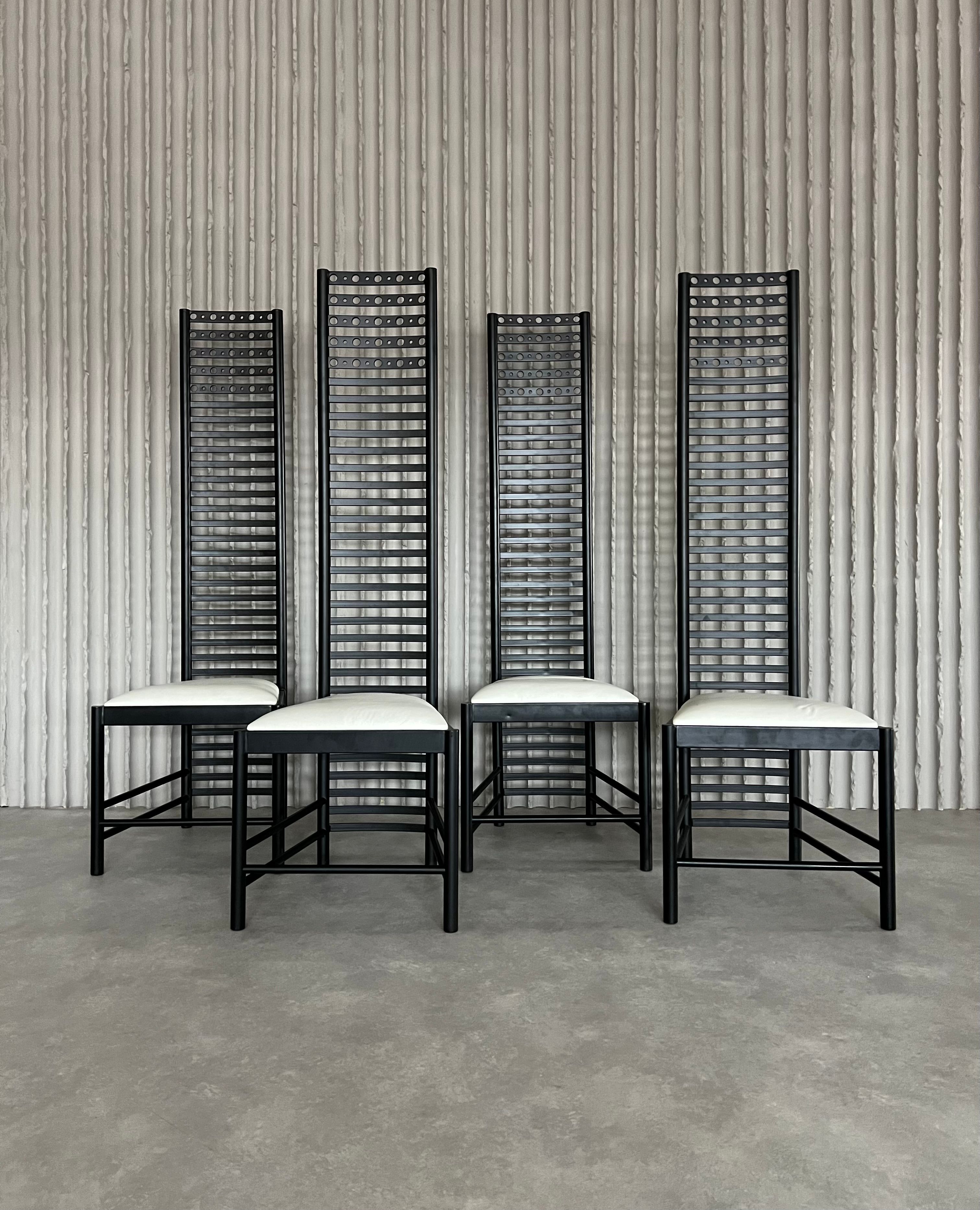 Set of 4 Postmodern Steel Dining Chairs – Sculptural High-Back Design, c. 1980s