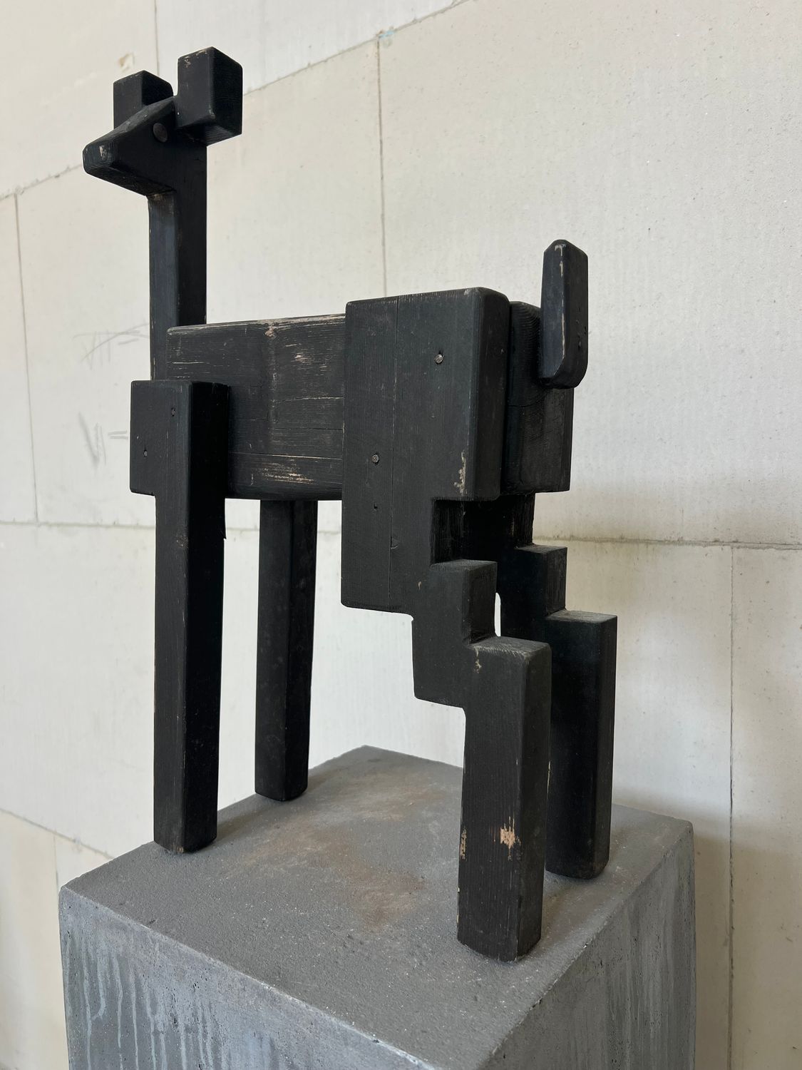Brutalist Wooden Dog Sculpture – Handcrafted Statement Piece