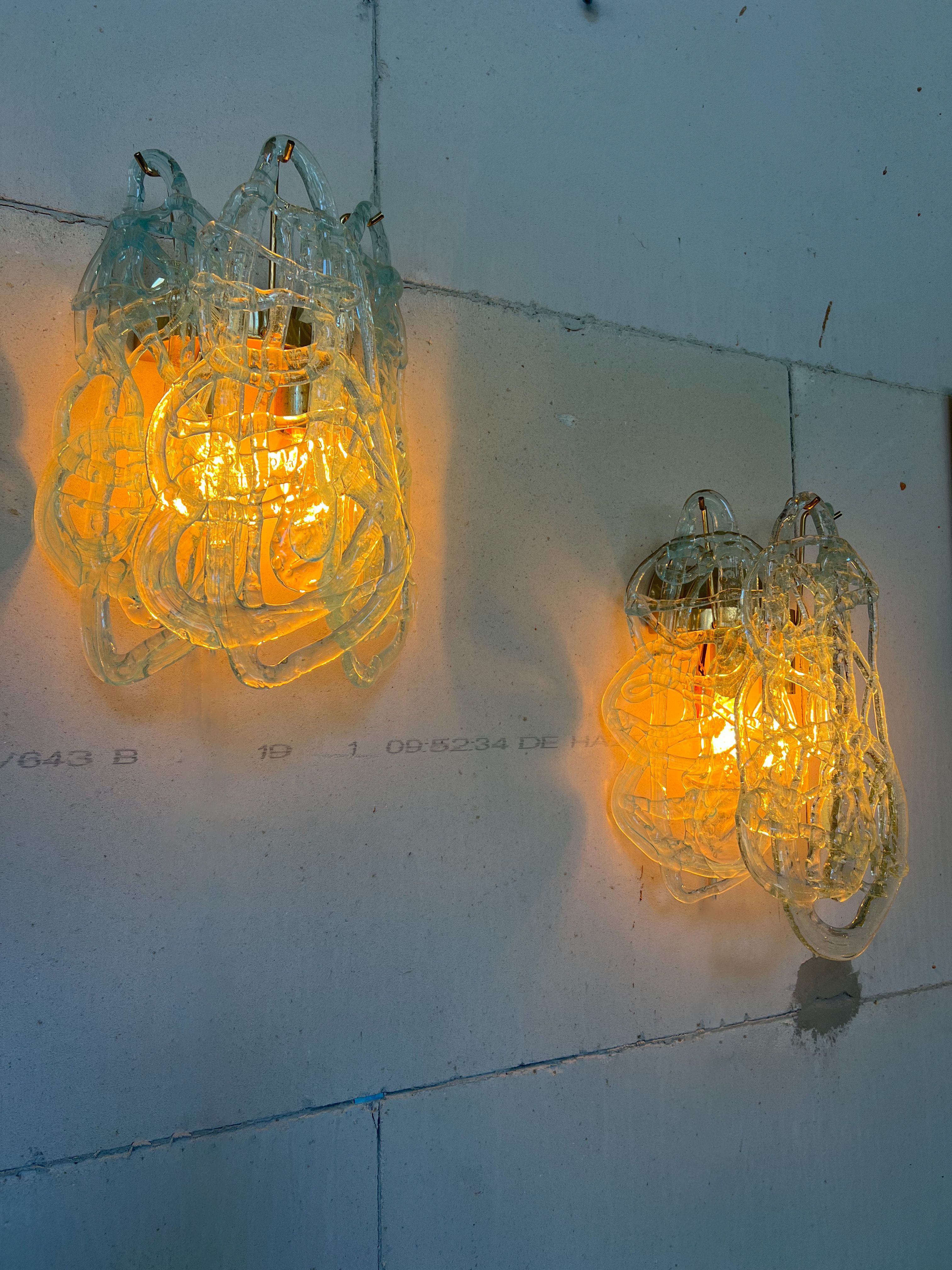 Mazzega “Spun Sugar” Murano Glass Wall Sconces – Italy, 1970s 3 Available