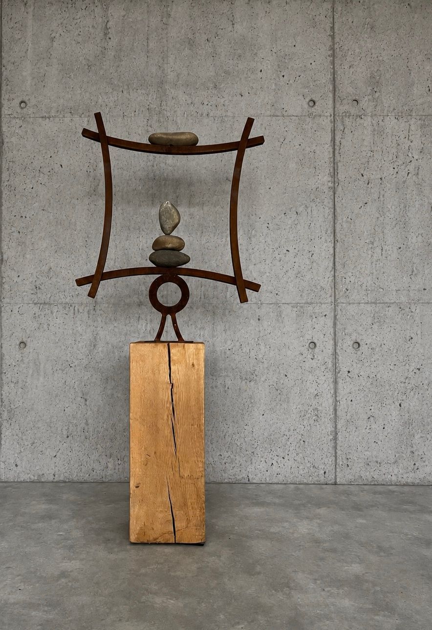 Equilibrium - Unknown Dutch artist, c. 1970s Stone, steel and wood