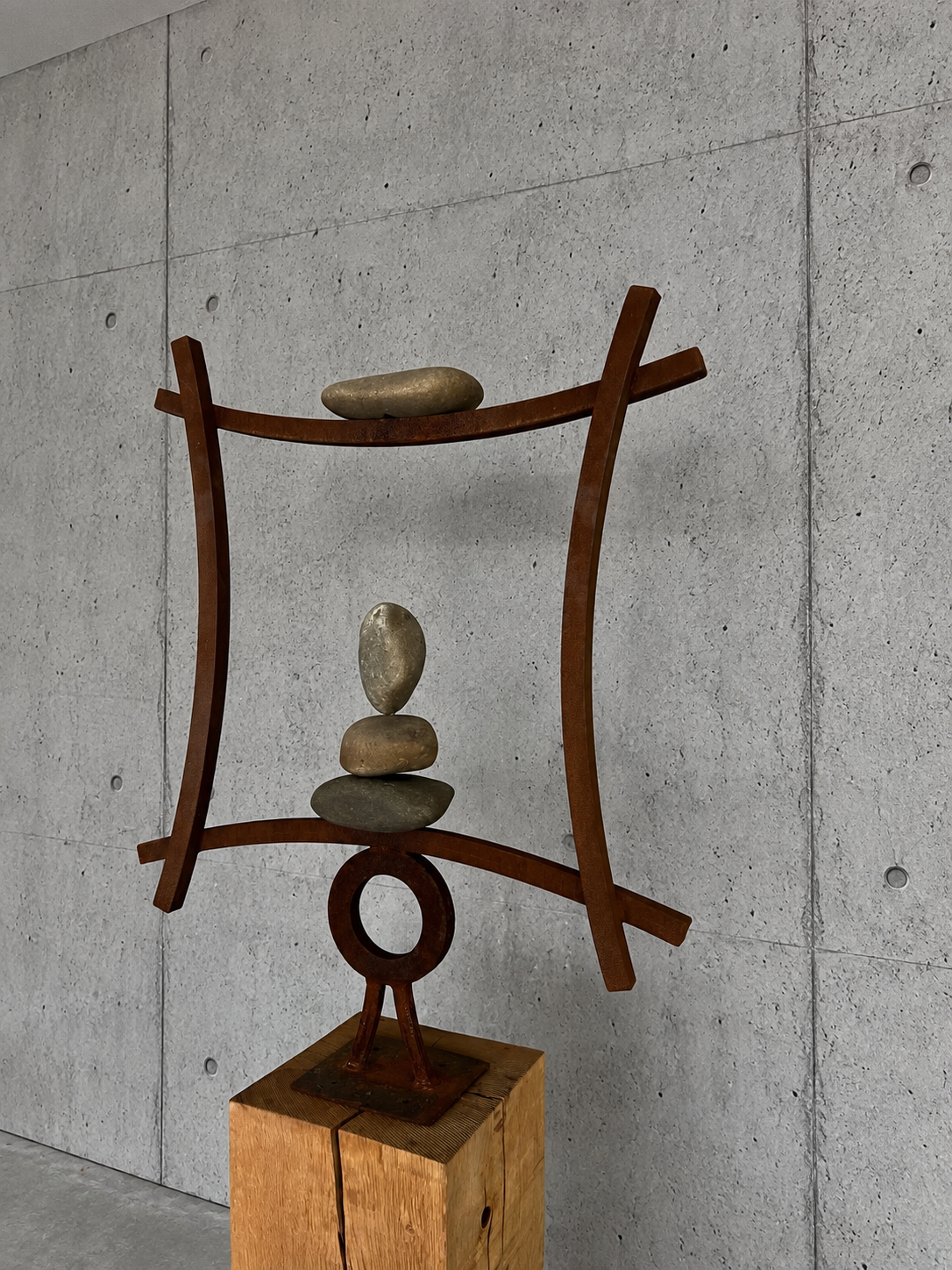 Equilibrium - Unknown Dutch artist, c. 1970s Stone, steel and wood