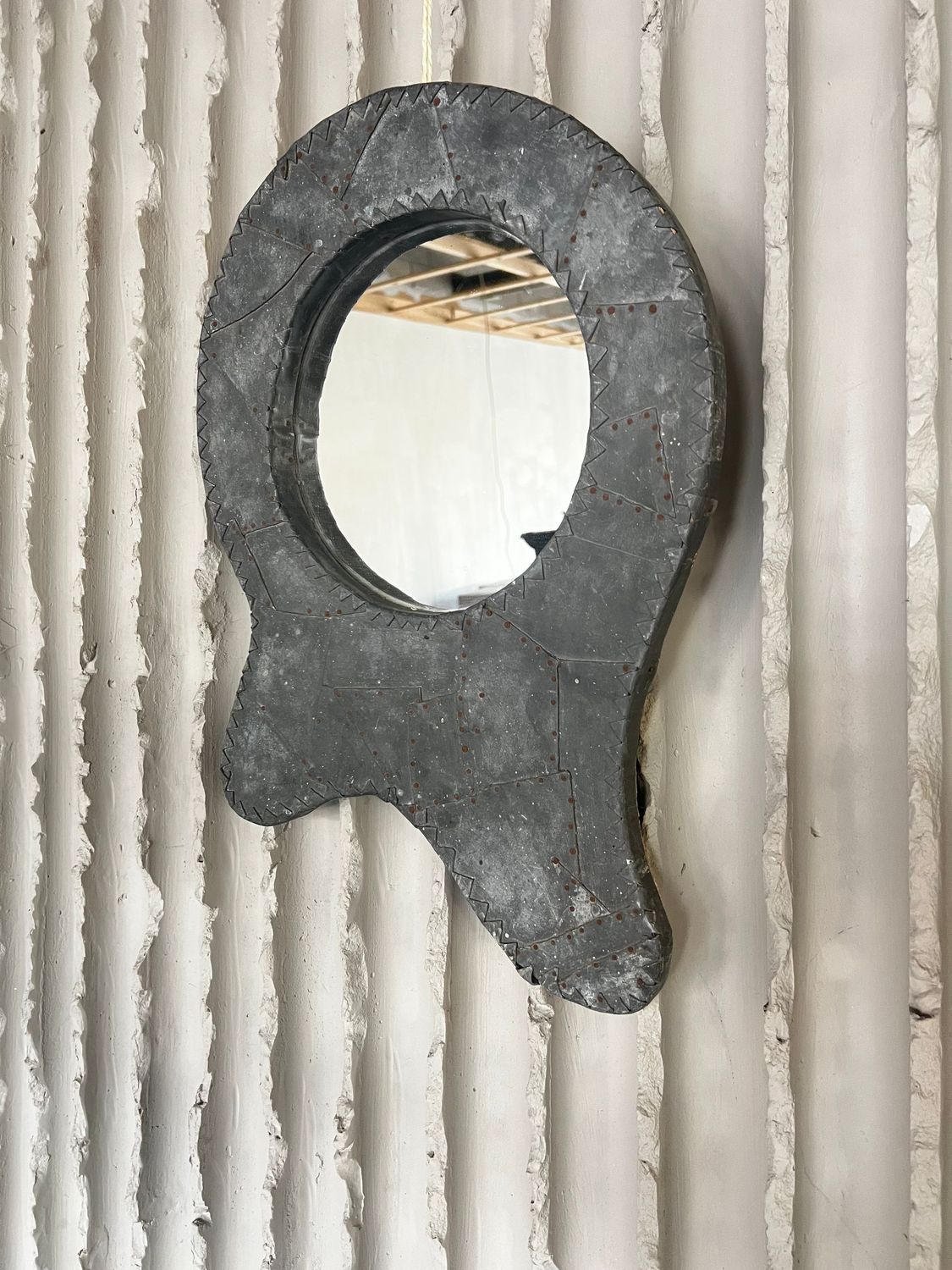 Vintage French Folk Art Cladded Zinc Mirror – Sculptural Design Vintage French Folk Art Cladded Zinc Mirror – Sculptural Design