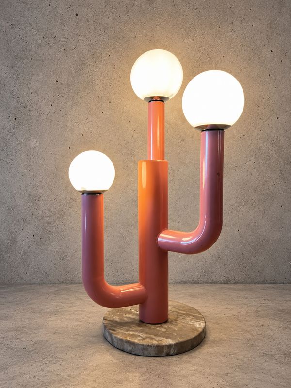 Pink Vintage 1980s Memphis Style Cactus Floor Lamp – Italian Postmodern Design