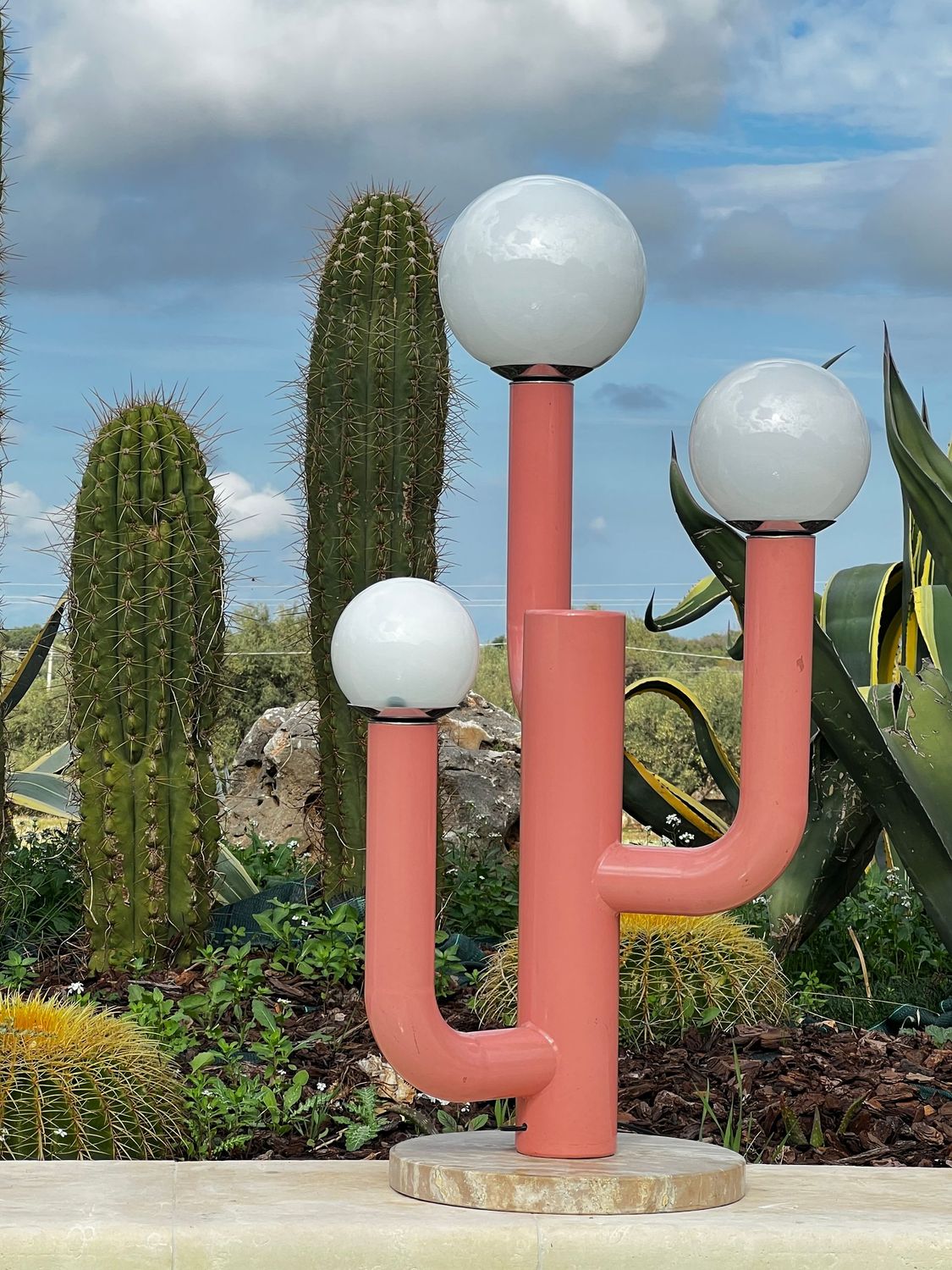 Pink Vintage 1980s Memphis Style Cactus Floor Lamp – Italian Postmodern Design