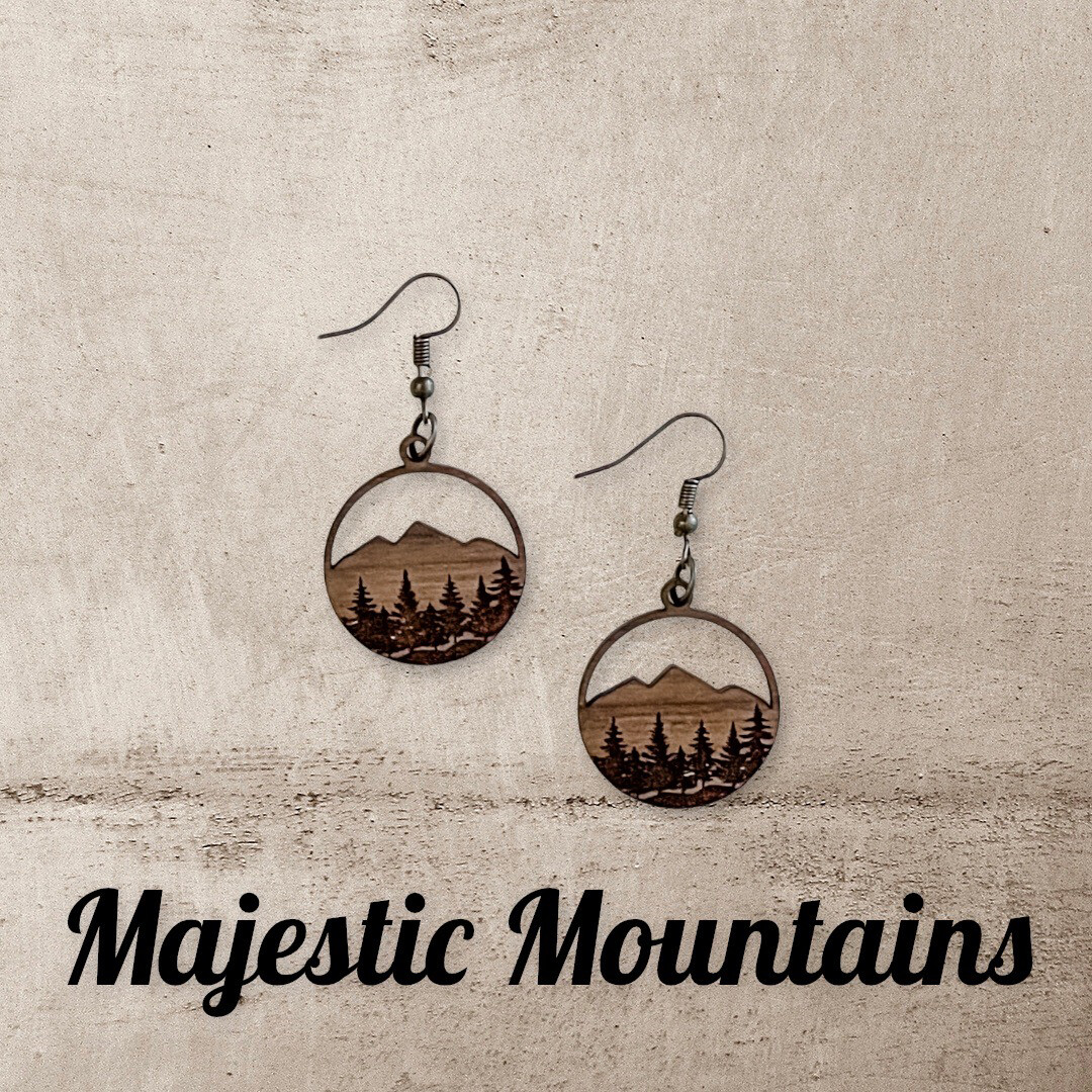Rustic Style Engraved Mountain Earrings