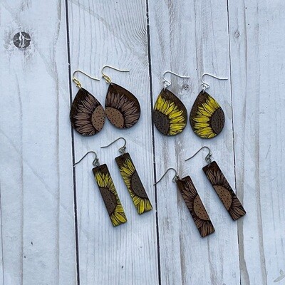 Ukraine (Україна) Hand-Painted Or Stained Rustic Sunflower (соняшник) Earrings
