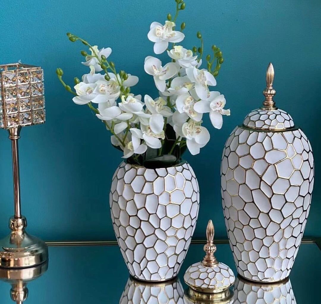 Large White &amp; Gold Vase