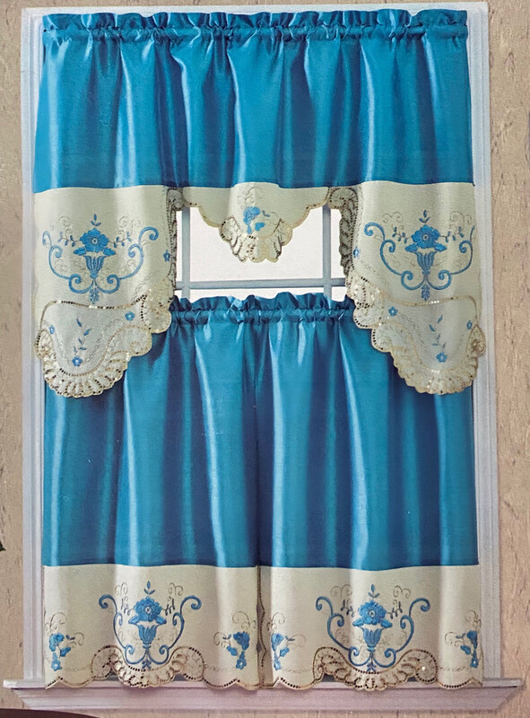 Jerusalem Embroidered Hand Craved 3 PCs Kitchen Curtain Set