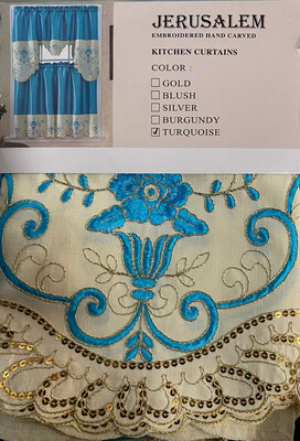 Jerusalem Embroidered Hand Craved 3 PCs Kitchen Curtain Set