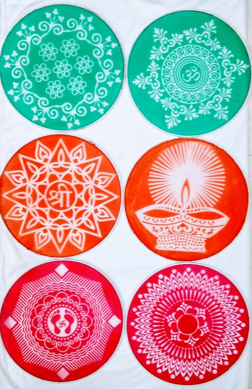 Rangoli Making Big Circular Stencils 12 Inch - Set of 6 - Assorted Designs - For New Year, Pongal and other festivals and events