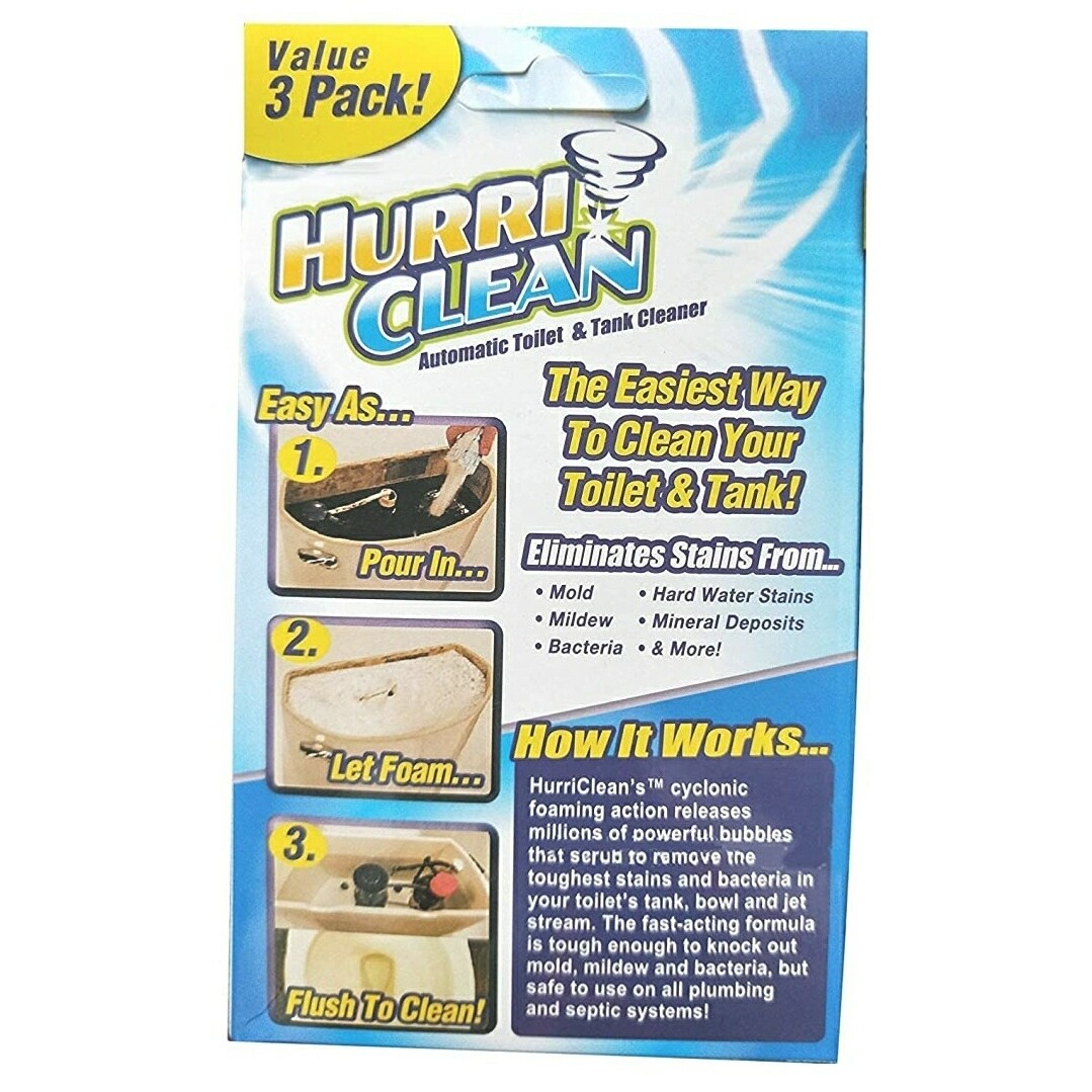 Hurri Clean Automatic Toilet & Tank Cleaner for Hands Free Removal of Stains, Rust and Mineral Deposits with No Chlorine or Harsh Chemicals