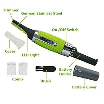 Micro Touch Max All in One Personal Hair Remover Trimmer with Built LED Light for Men for Ear, Nose, Neck, Eyebrow (Green)