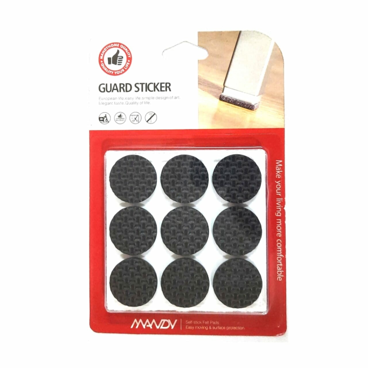 Mandy Heavy Duty Furniture Guard Sticker (Black) -1 Piece (contains 9 guard stickers) - 2.5cm - Round Shape.