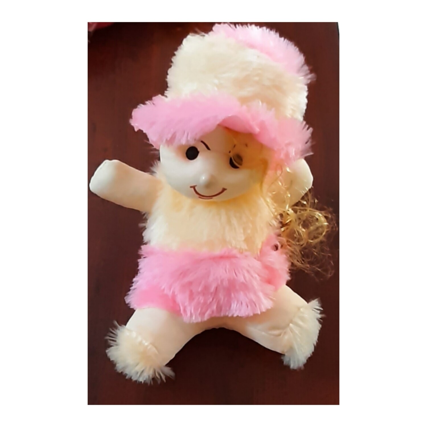 Soft Fluffy Cute Baby Doll Toy for Kids - Pink & Cream Colour