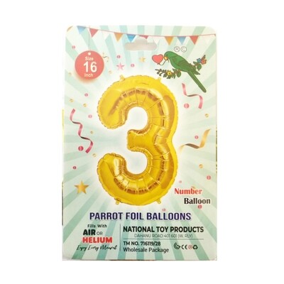 16 Inch Parrot Birthday Party Foil Balloon Number - 3 (Fills With Air or Helium)