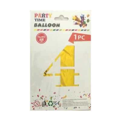 Party Time Balloon / Birthday Party Foil Balloon Number - 4 (Fills With Air)