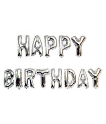 Happy Birthday Silver Letters Foil Balloon - 13 Letters - 16 Inches
