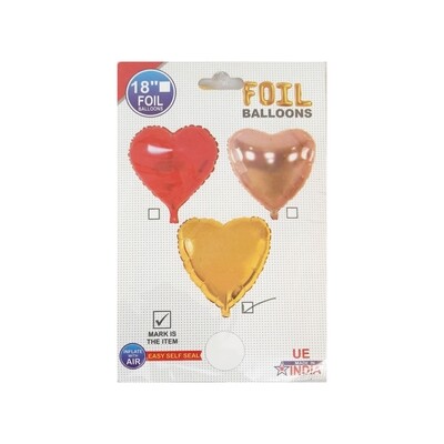 18 Inch Heart Shape Gold Foil Balloon  (Fills With Air or Helium)