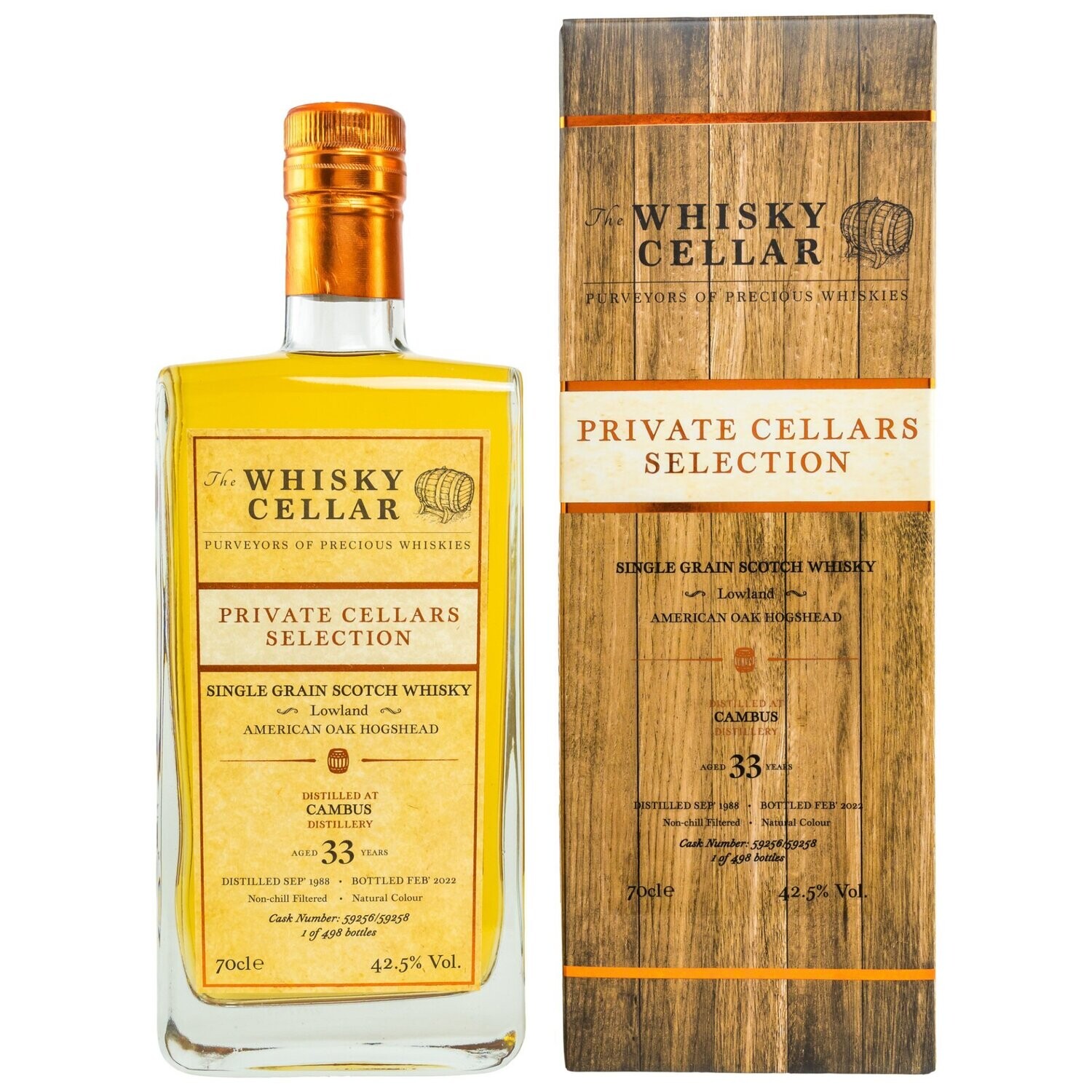 Cambus -1988/2022 - 33 Jahre - # 59256+59258 - (The Whisky Cellar) - 42,5%